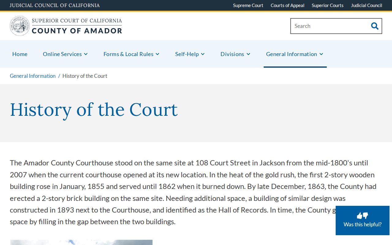 Amador County criminal court case courthouse history page