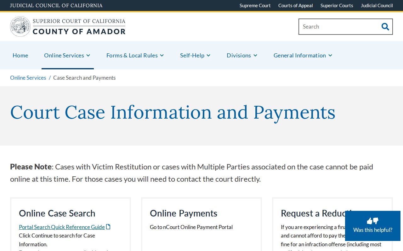 Amador Superior Court case search instructions