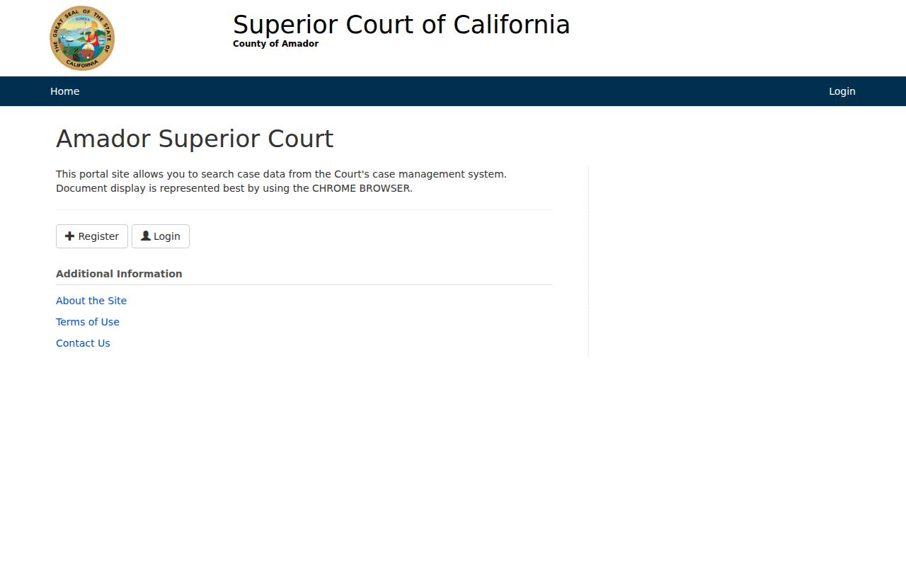 Amador Public Access court case portal