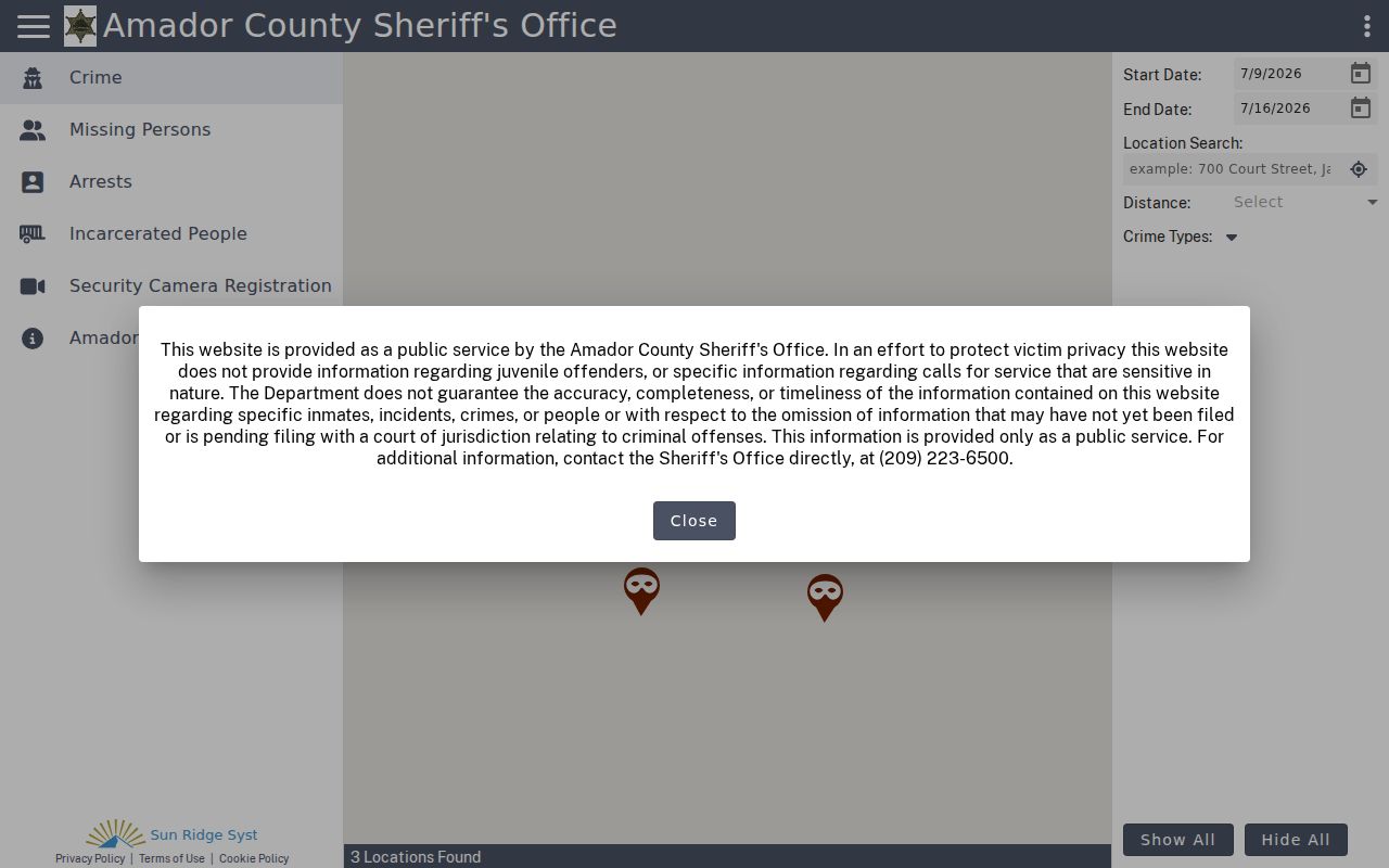 Amador County Sheriff Citizen RIMS public safety portal