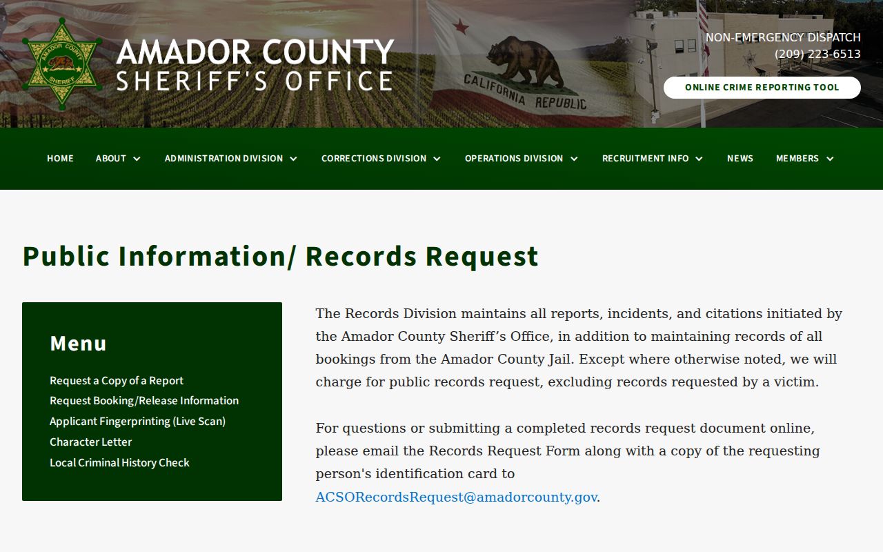 Amador County Sheriff records request services