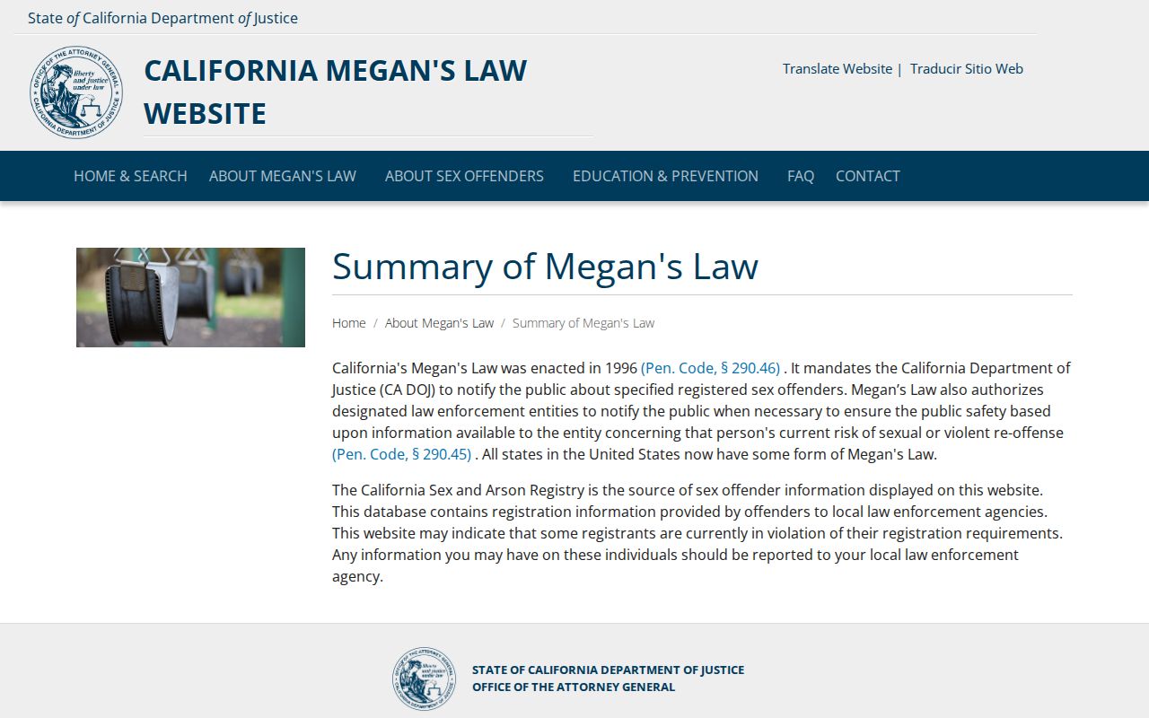 Amador County sex offender check Megan's Law system summary